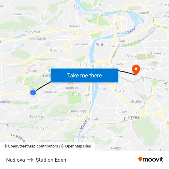 Nušlova to Stadion Eden map