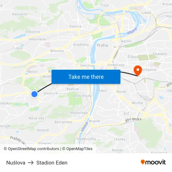 Nušlova to Stadion Eden map