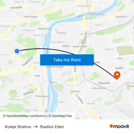 Koleje Strahov to Stadion Eden map