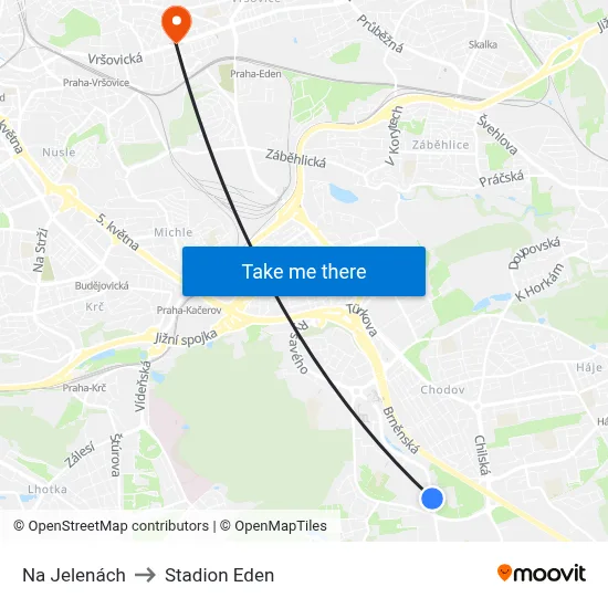 Na Jelenách to Stadion Eden map