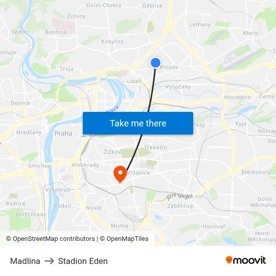 Madlina to Stadion Eden map