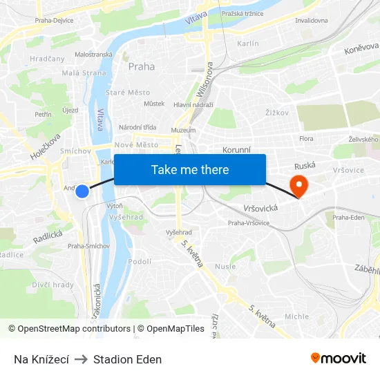 Na Knížecí to Stadion Eden map