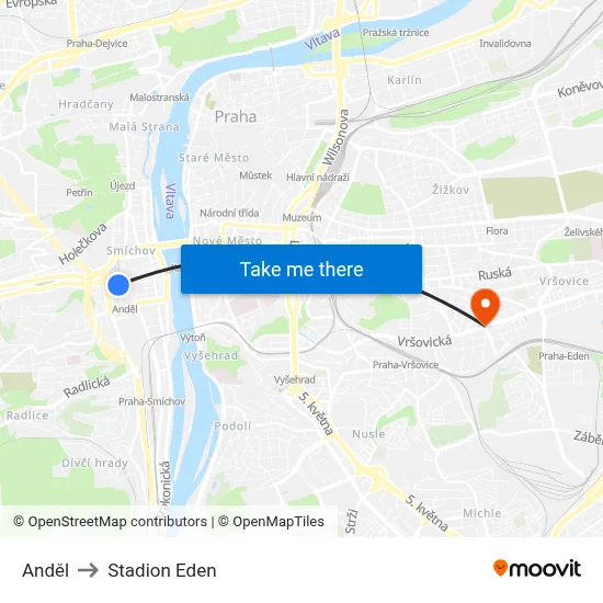 Anděl to Stadion Eden map