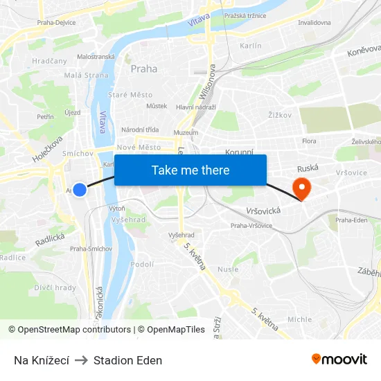 Na Knížecí to Stadion Eden map