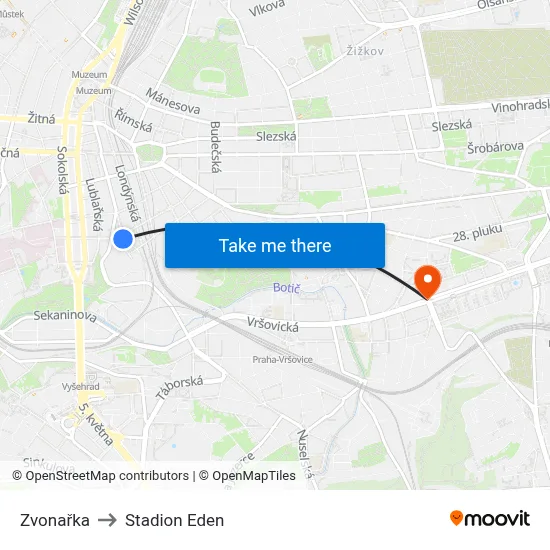 Zvonařka to Stadion Eden map