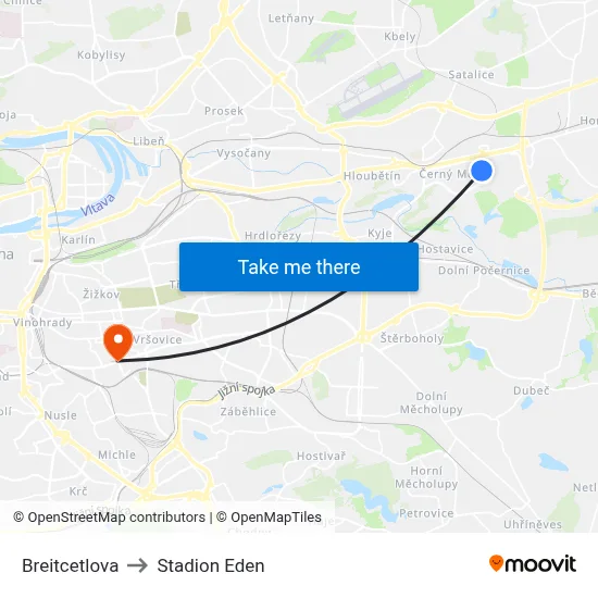 Breitcetlova to Stadion Eden map