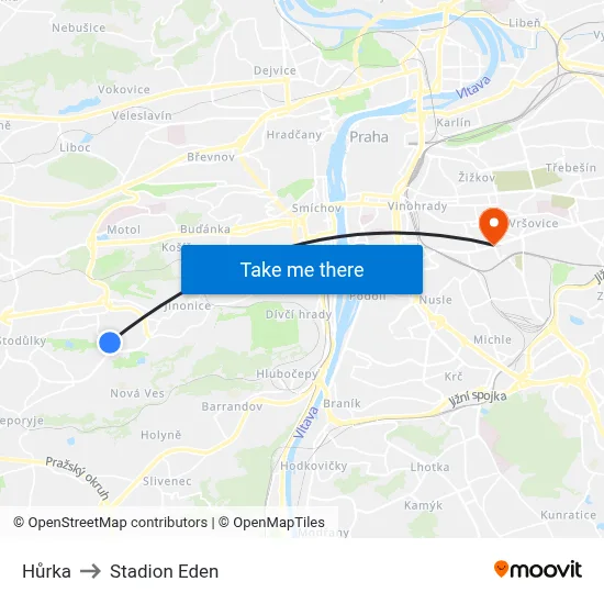 Hůrka to Stadion Eden map