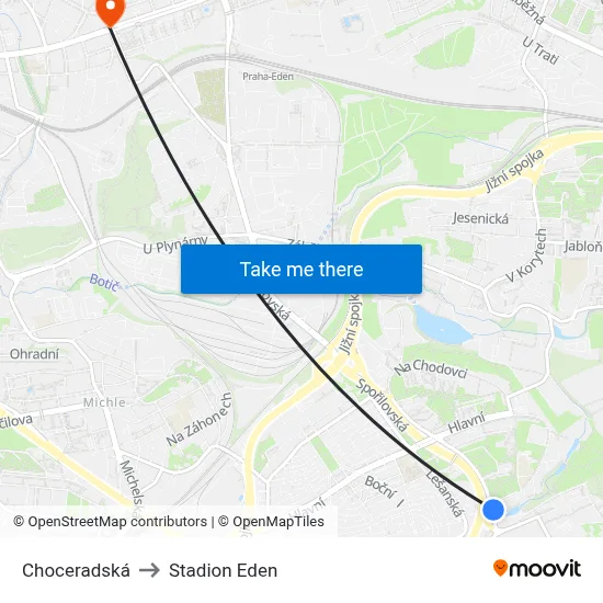 Choceradská to Stadion Eden map