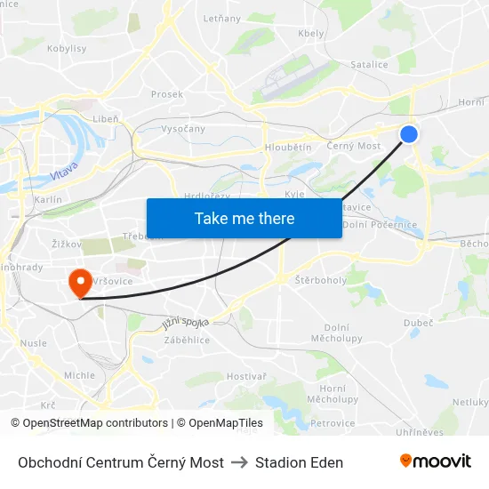 Obchodní Centrum Černý Most to Stadion Eden map