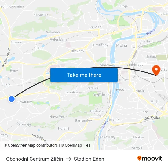 Obchodní Centrum Zličín to Stadion Eden map