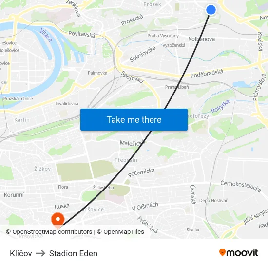Klíčov to Stadion Eden map