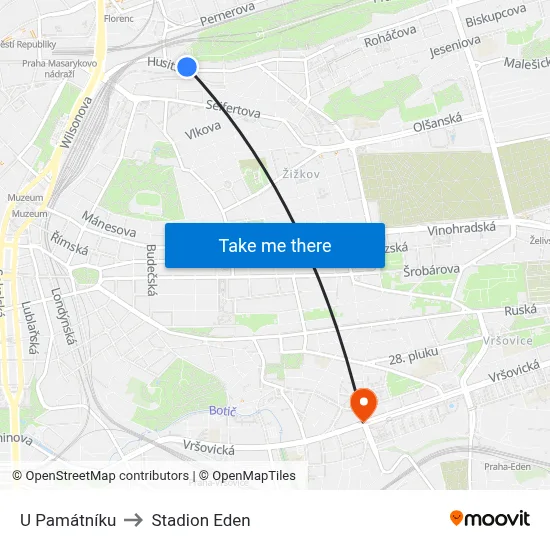 U Památníku to Stadion Eden map