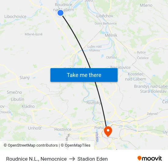 Roudnice N.L., Nemocnice to Stadion Eden map