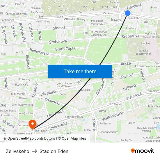 Želivského to Stadion Eden map