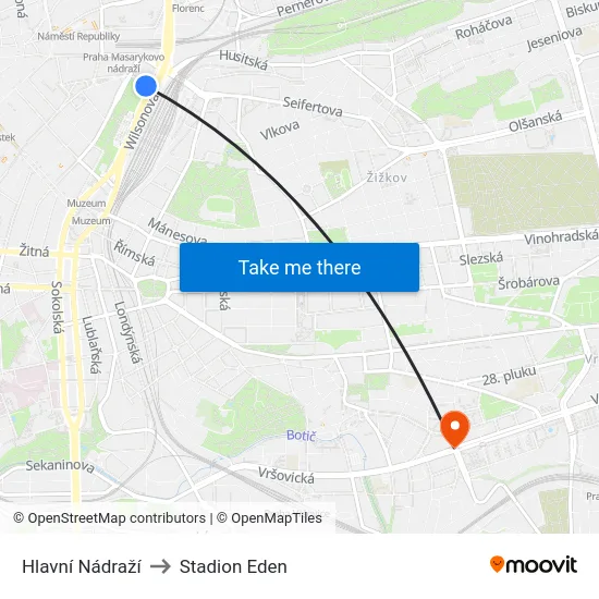 Hlavní Nádraží to Stadion Eden map