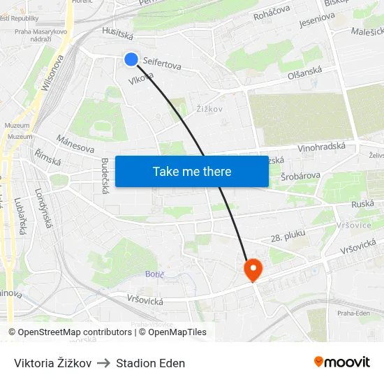 Viktoria Žižkov to Stadion Eden map