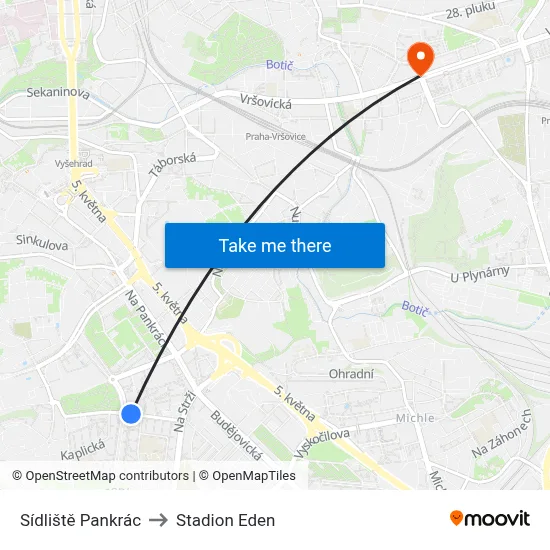 Sídliště Pankrác to Stadion Eden map
