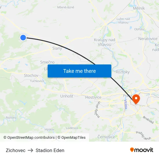 Zichovec to Stadion Eden map