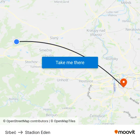 Srbeč to Stadion Eden map