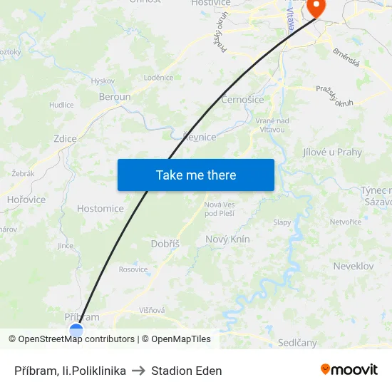 Příbram, Ii.Poliklinika to Stadion Eden map