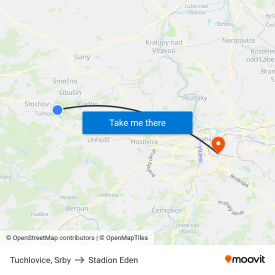 Tuchlovice, Srby to Stadion Eden map
