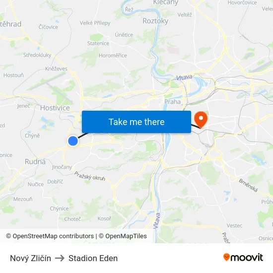 Nový Zličín to Stadion Eden map