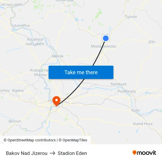 Bakov Nad Jizerou to Stadion Eden map