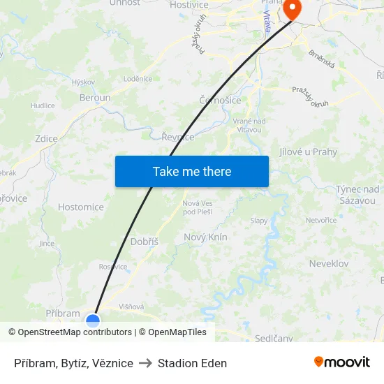 Příbram, Bytíz, Věznice to Stadion Eden map