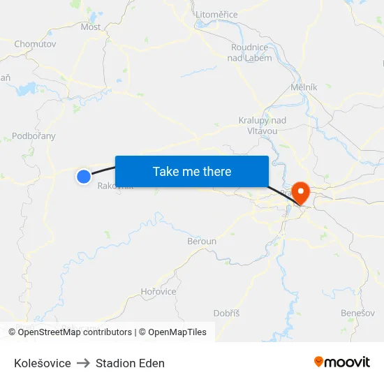 Kolešovice to Stadion Eden map