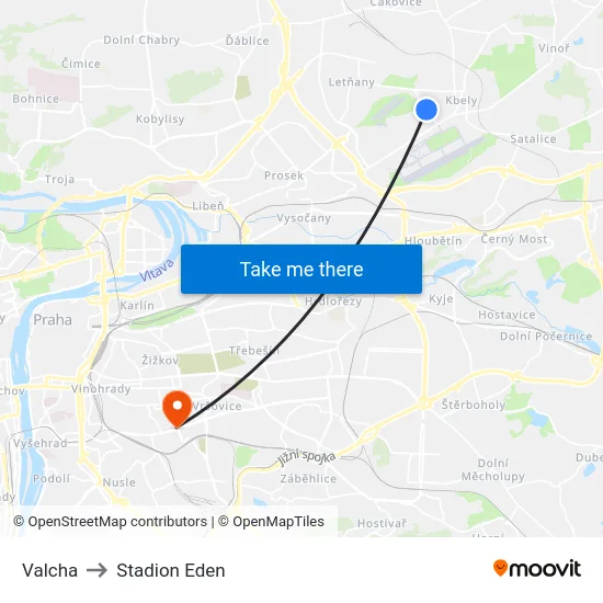 Valcha to Stadion Eden map