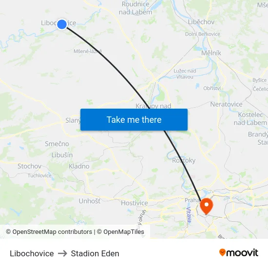 Libochovice to Stadion Eden map