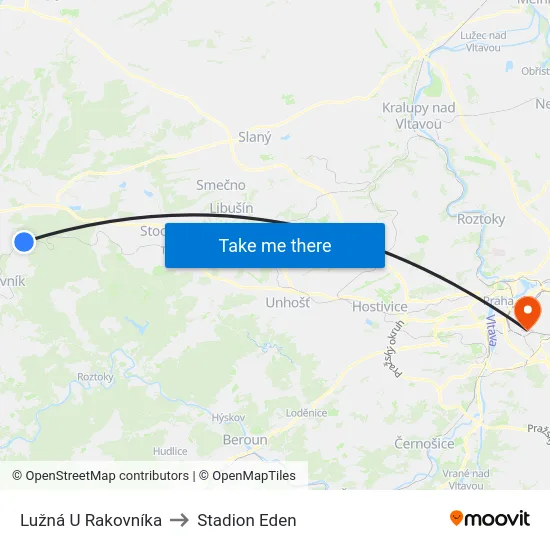Lužná U Rakovníka to Stadion Eden map