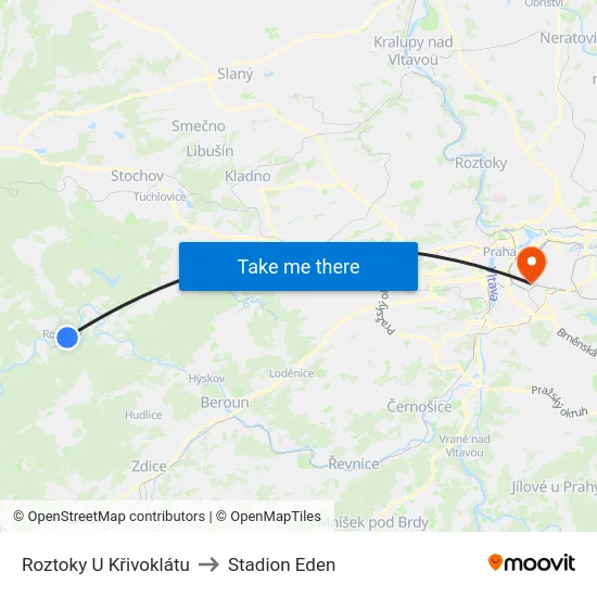 Roztoky U Křivoklátu to Stadion Eden map