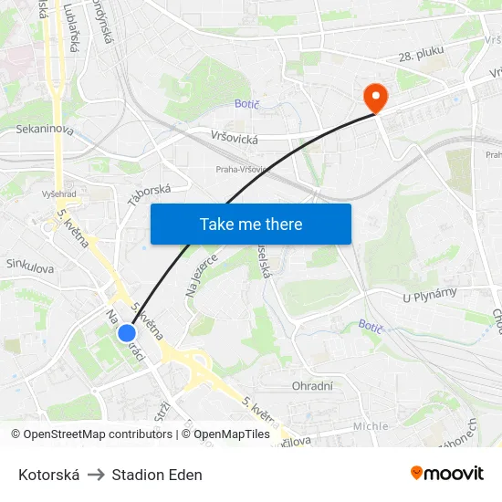 Kotorská to Stadion Eden map