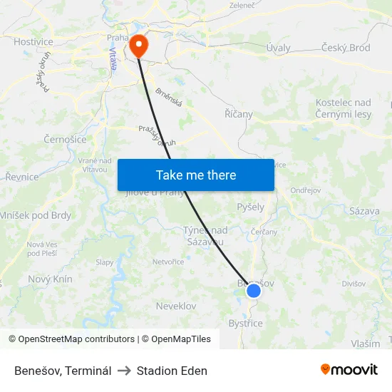 Benešov, Terminál to Stadion Eden map
