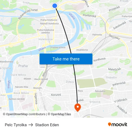 Pelc Tyrolka to Stadion Eden map