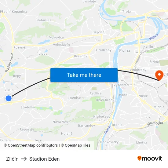 Zličín to Stadion Eden map
