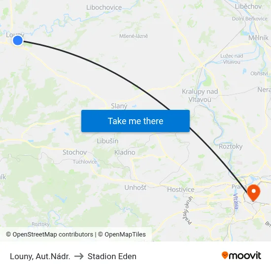Louny, Aut.Nádr. to Stadion Eden map