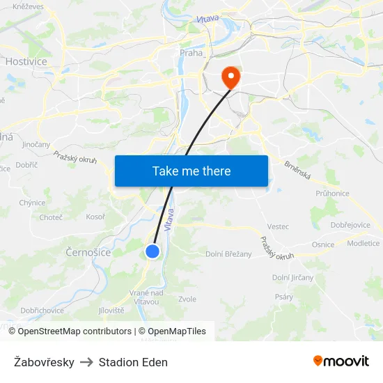 Žabovřesky to Stadion Eden map