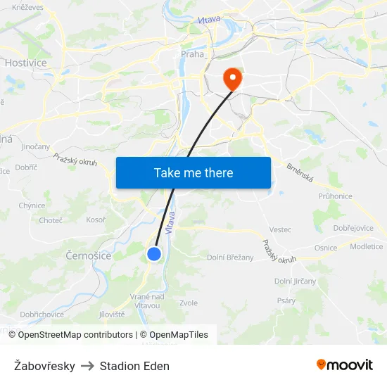 Žabovřesky to Stadion Eden map