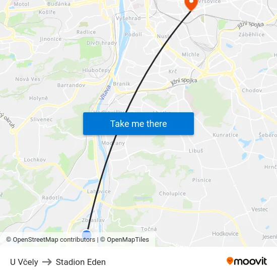 U Včely to Stadion Eden map