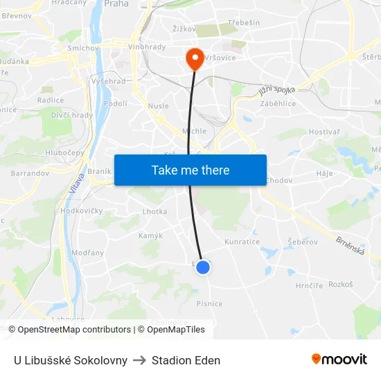 U Libušské Sokolovny to Stadion Eden map