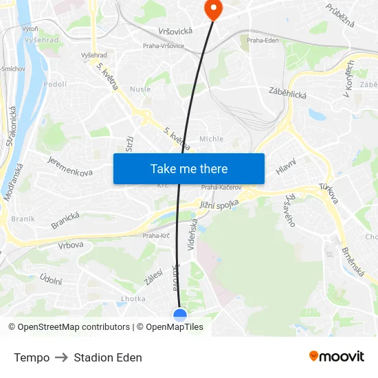 Tempo to Stadion Eden map