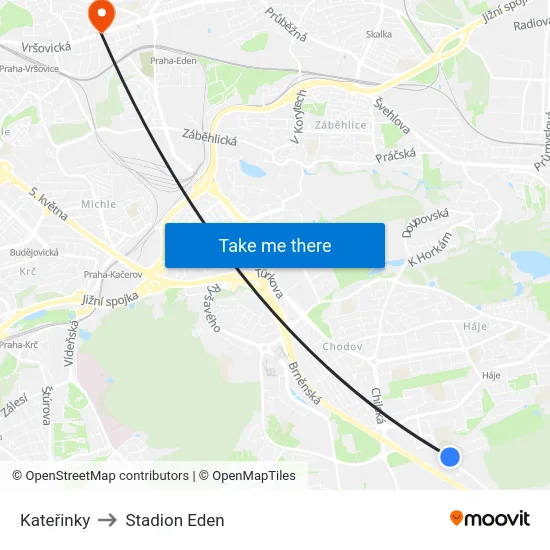 Kateřinky to Stadion Eden map