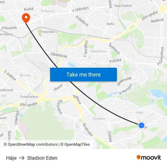 Háje to Stadion Eden map
