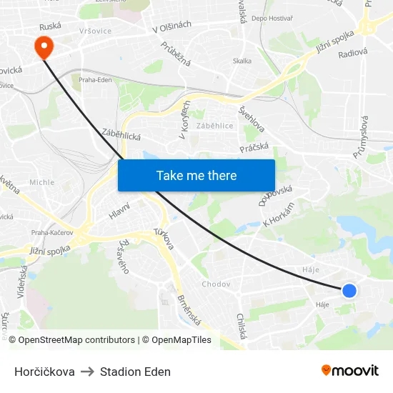 Horčičkova to Stadion Eden map