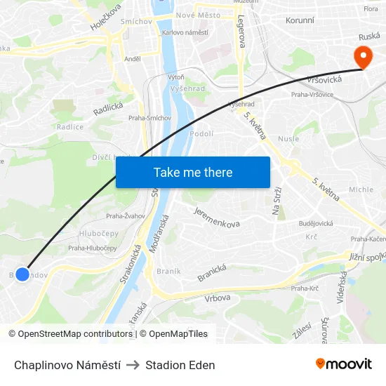 Chaplinovo Náměstí to Stadion Eden map