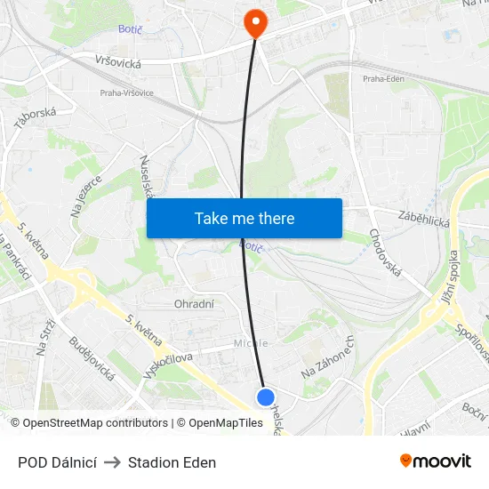 POD Dálnicí to Stadion Eden map
