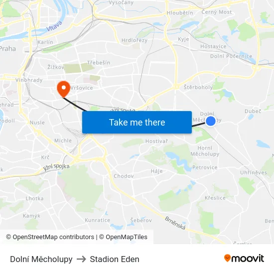 Dolní Měcholupy to Stadion Eden map