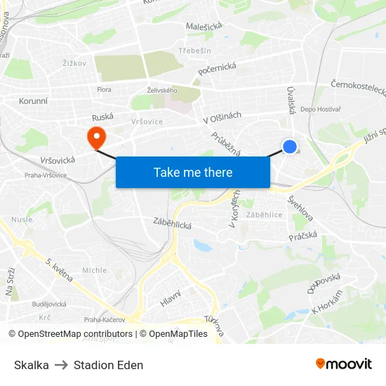 Skalka to Stadion Eden map